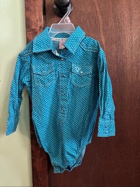 Kids Teal Western Button-Up Bodysuit